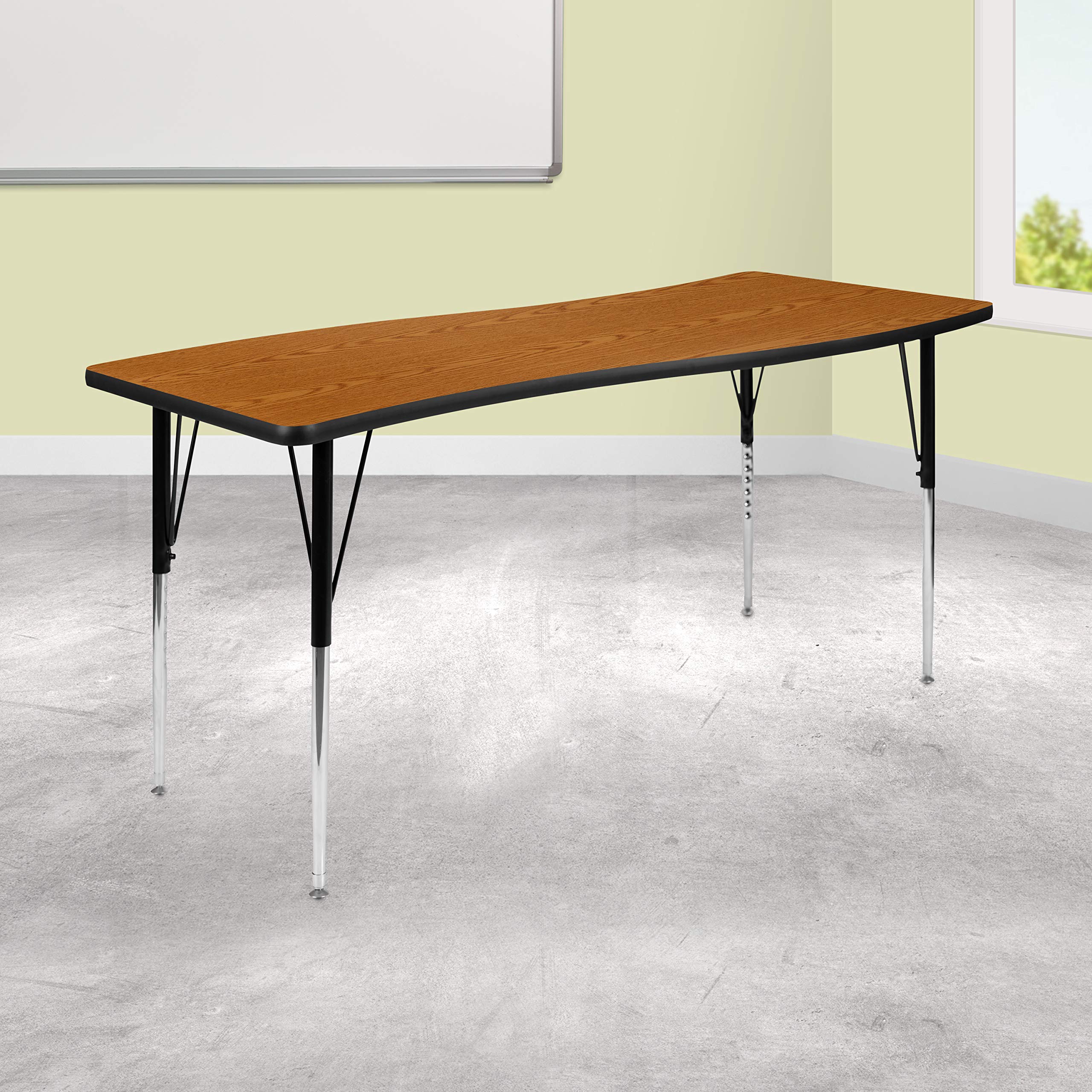Flash Furniture Wren 26"W X 60"L Rectangular Wave Flexible Collaborative Oak Thermal Laminate Activity Table - Standard Height Adjustable Legs